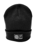 Stay warm and fashionable with this black beanie showcasing 