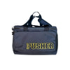 A stylish duffel bag with a pushher logo, perfect for your travel adventures.
