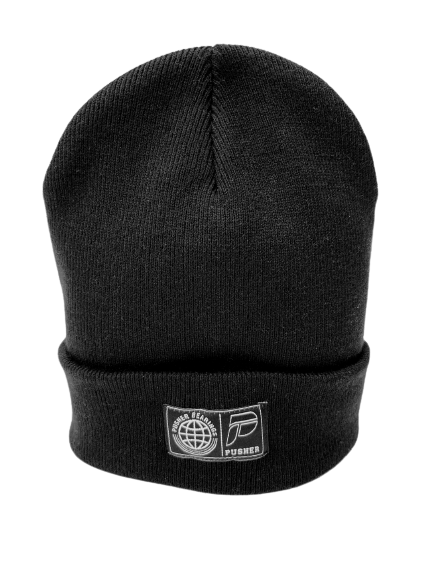 Stay warm and fashionable with this black beanie showcasing "The World is a Circle" design