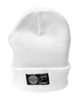 Stay warm and fashionable with this white beanie showcasing 